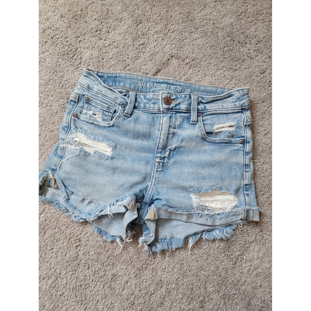 American Eagle Outfitters Light Wash Distressed Denim Shorts - Light Blue